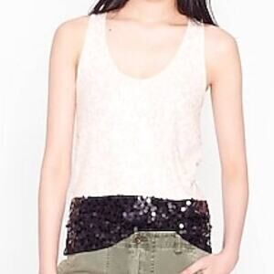 J.Crew Womens Sequin‎ Tank Top Cream Black XS Sleeveless Silk Blend Blingy